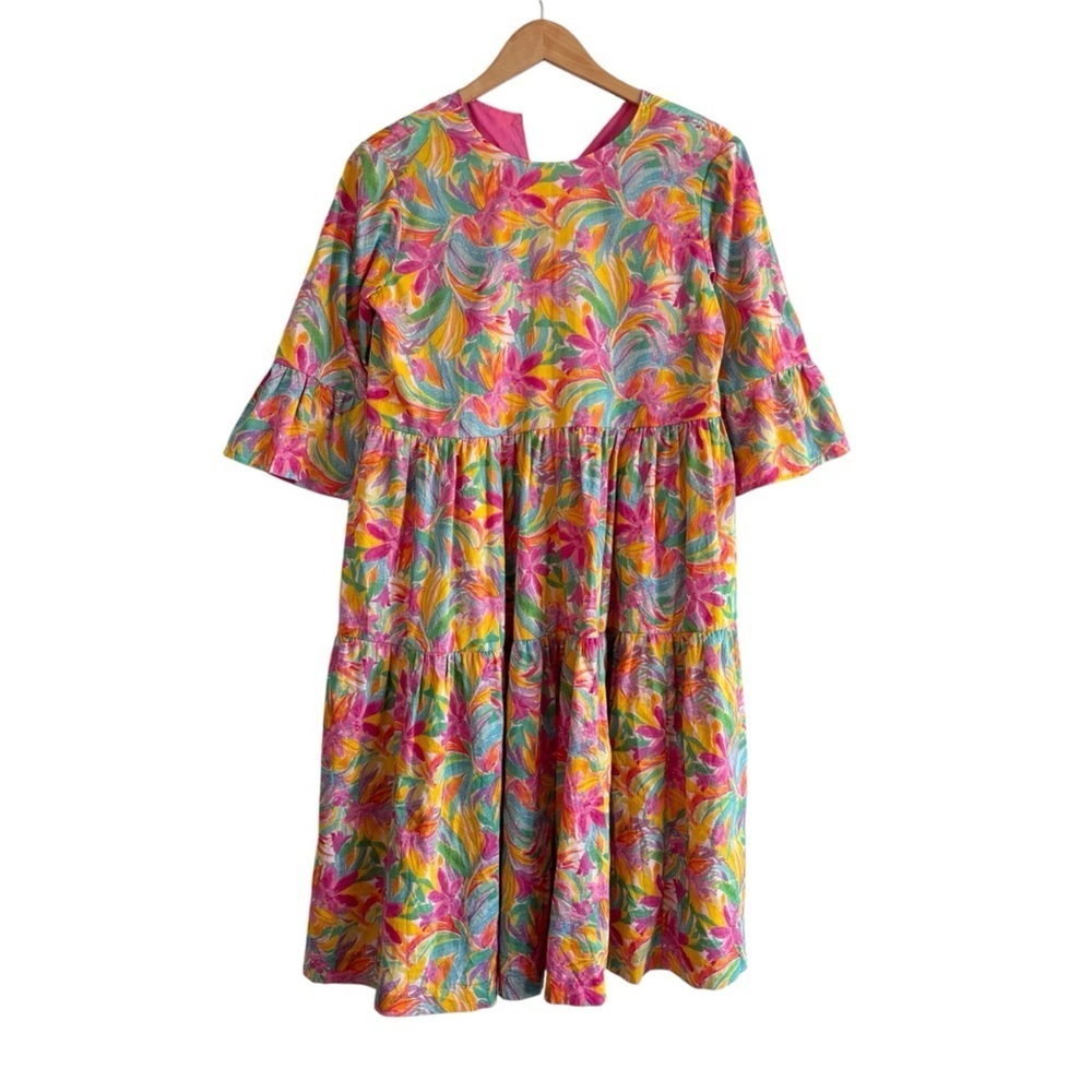 Vibrant Tropical Tiered Colorful Ruffle Babydoll Floral Dress